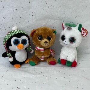 Ty 3 pc. Plush Toy Set - Penguin, Bear, and Unicorn Christmas